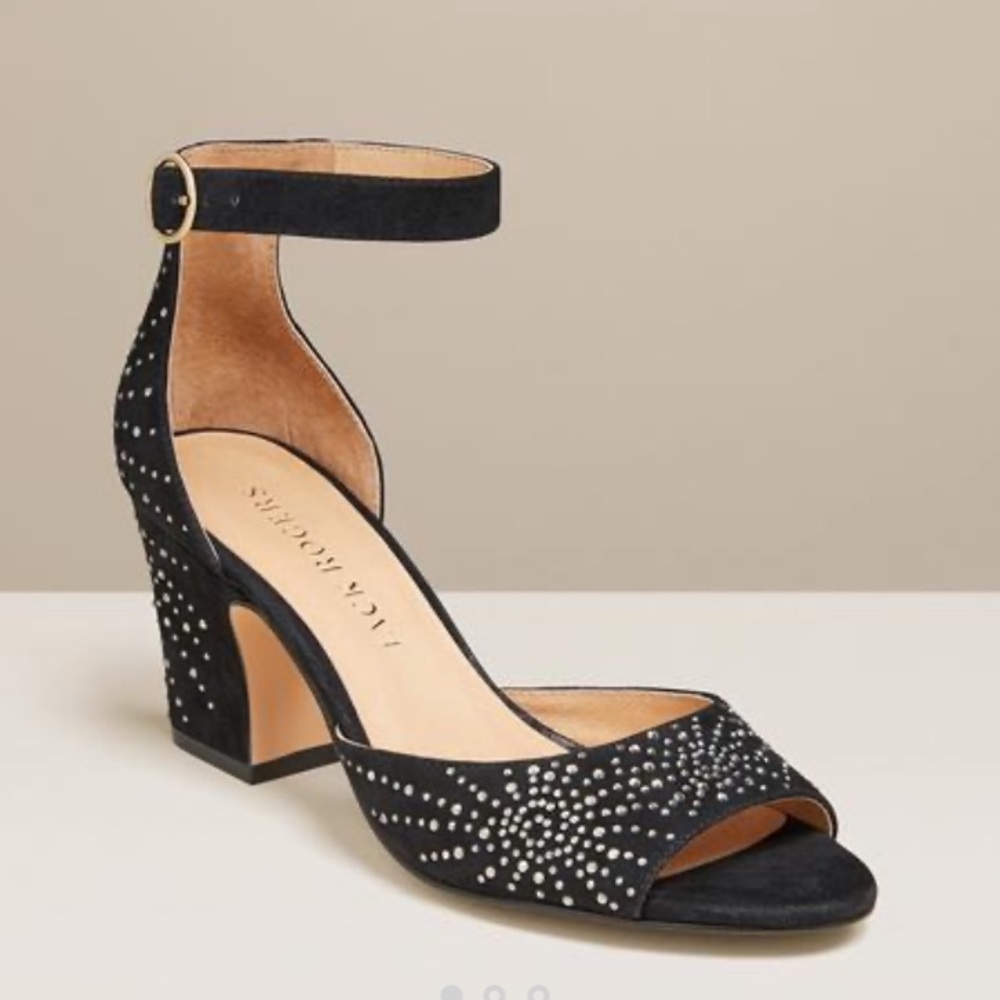 Jack Rogers Maxine Embellished Suede Heels NWOT